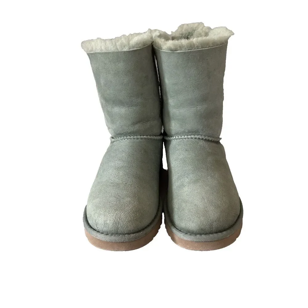 Womens Ugg Boots Sz 8 Bailey Bow Sage Light Green Suede Coquette Has Normal Wear - Picture 2 of 13